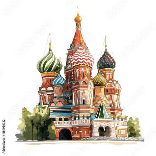 Saint Basils Cathedral. Saint Basils Cathedral watercolor vector illustration