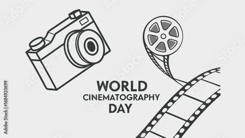 World cinematography day with camera and film reel
