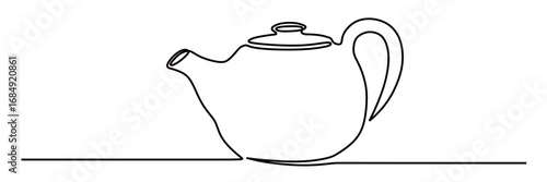 Continuous line art of a teapot with a white background. Vector illustration
