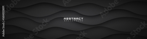 3D black waves abstract background overlap layer on dark space with flowing shape effect decoration. Modern graphic design element cutout style concept for web, art, flyer, card or brochure cover