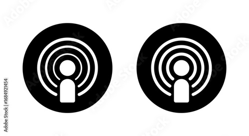Podcast and broadcasting icon. Audio streaming symbol in black circle