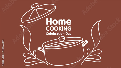 Home cooking celebration day with pot and leaves illustration
