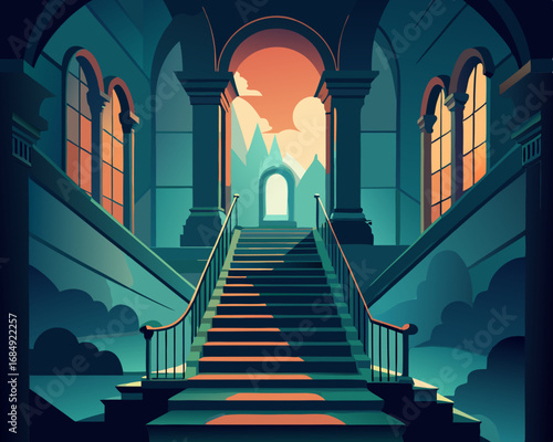 colorful illustration of a cursed grand staircase