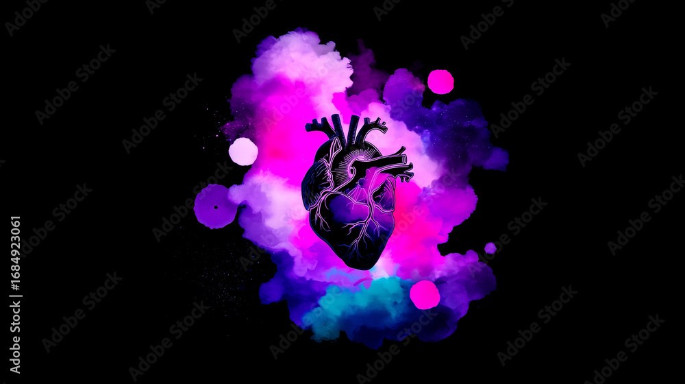 Obraz premium Vibrant heart surrounded by fading shadows, representing medical progress and emerging risks.