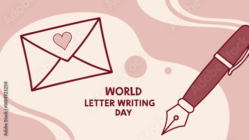 World letter writing day with envelope and fountain pen illustration