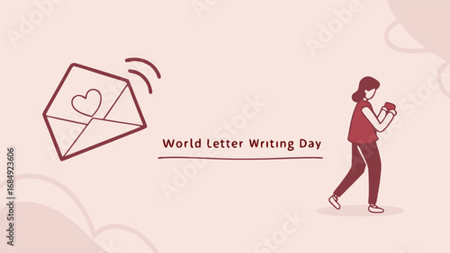 World letter writing day with envelope, heart, and person illustration