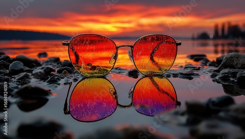 Wallpaper Mural Frozen sunglasses reflect sunset over water Torontodigital.ca