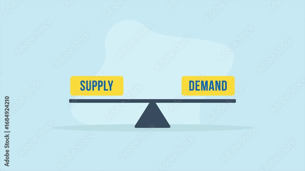 Animated demand and supply balance economics concept scales 4K loop ...