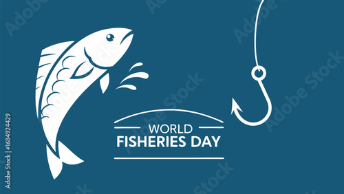 World fisheries day illustration with fish and fishing hook