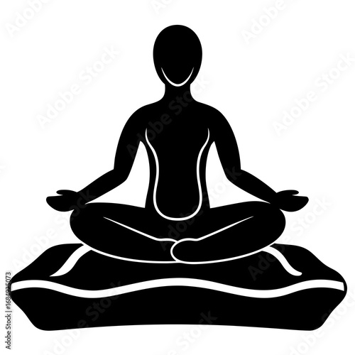 Black silhouette meditating person on cushion vector