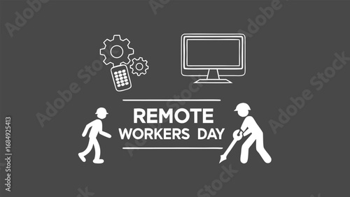 Remote workers day with computer, gears and people illustration