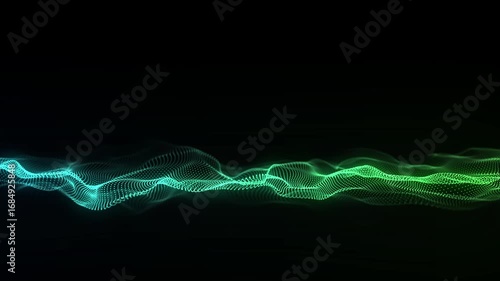 Futuristic technology wave. Digital cyberspace. Abstract wave with moving particles on a colors background. Big data analytics. 3d rendering.