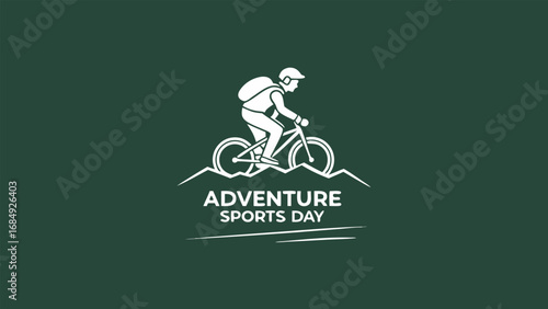 Adventure sports day with cyclist illustration on green background