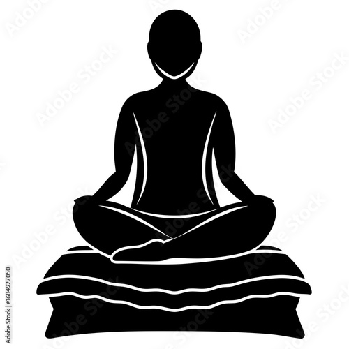 Black silhouette person meditating on cushion vector