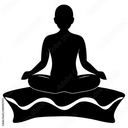 Black silhouette person meditating on cushion vector