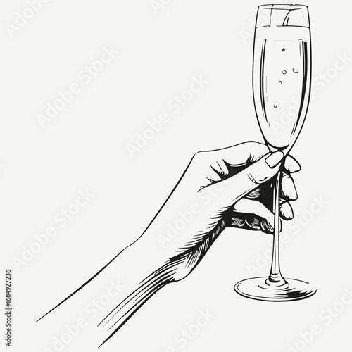 hand with champagne glass sketch illustration vector