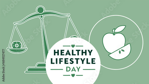 Healthy lifestyle day concept with scales and apple