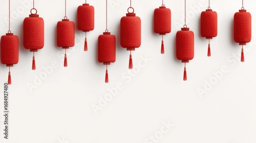 Red Chinese lanterns decoration on white background
