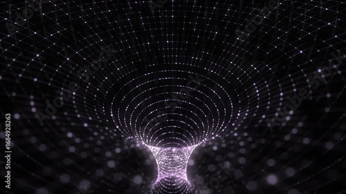 Abstract wireframe tunnel. Light science wormhole. 3D portal grid. Futuristic fantasy funnel. 3d rendering.