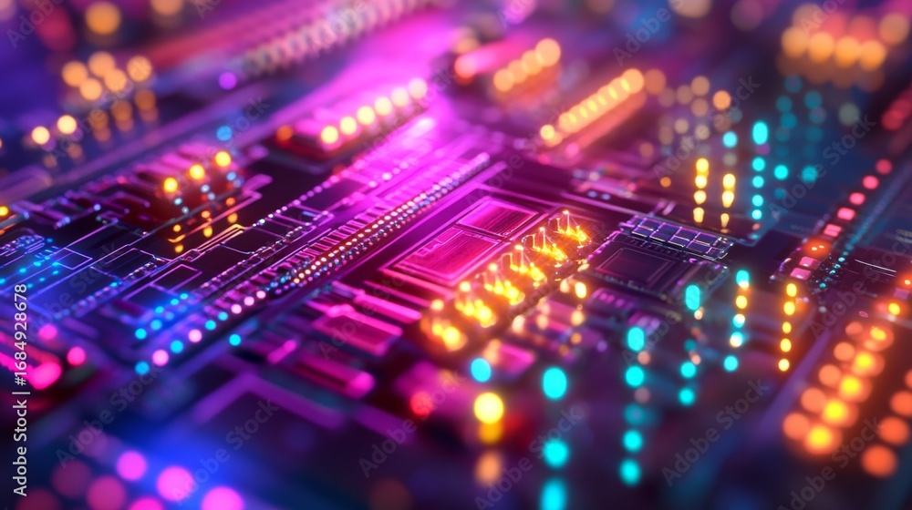 Fototapeta premium Exploring semiconductor nano chip technology close-up view of advanced circuitry in a high-tech environment