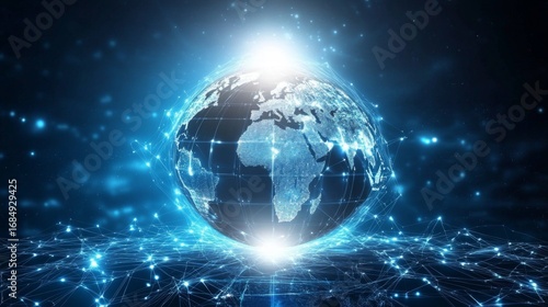Illuminating global connectivity a digital globe with glowing lines representing data streams virtual environment cyber perspective