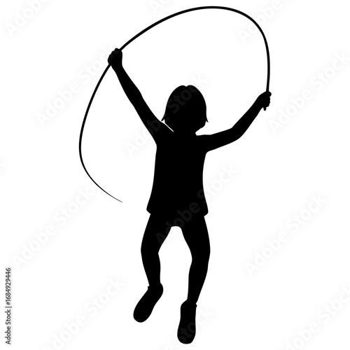 Child jumping rope silhouette black