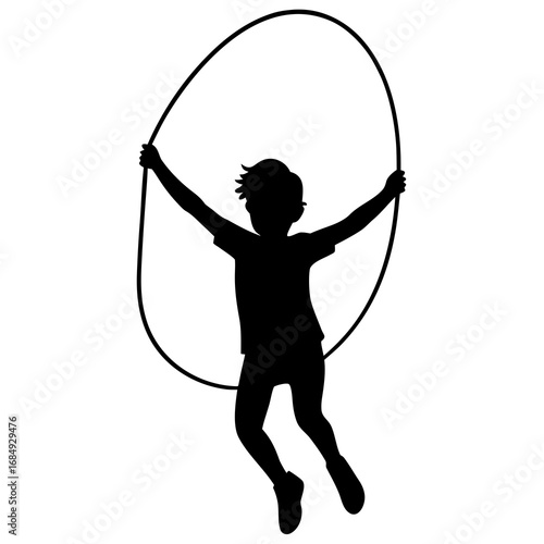 Child jumping rope silhouette playing