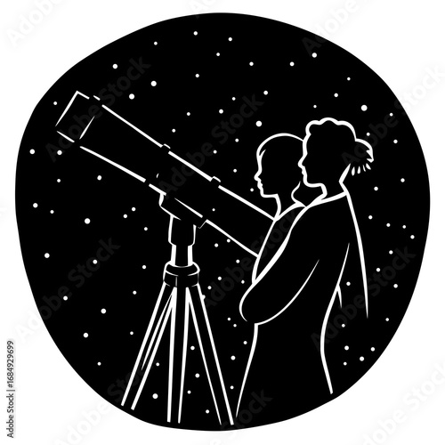 Couple stargazing with telescope people stars