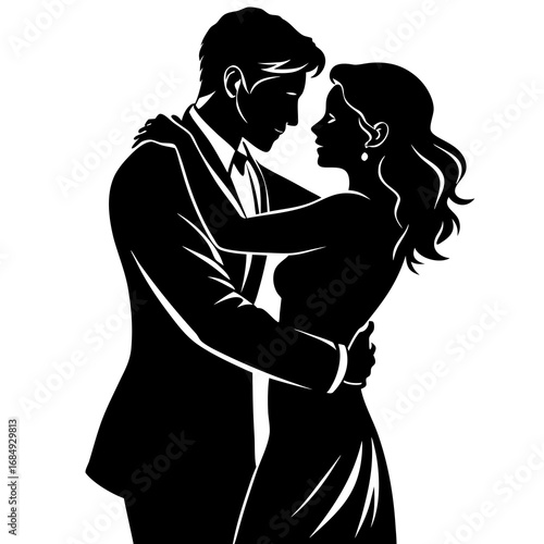 Elegant couple embracing black silhouette embrace romantic