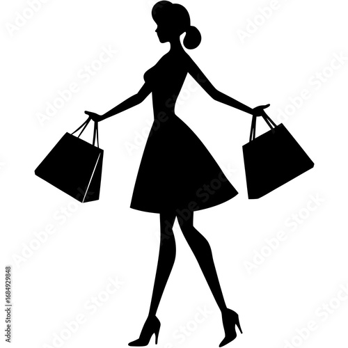 Elegant woman carrying shopping bags silhouette fashion