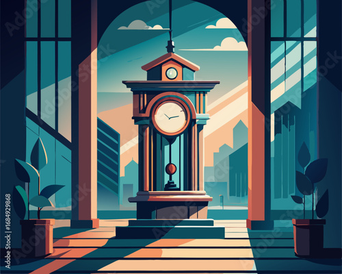 colorful illustration of a parlor clock room