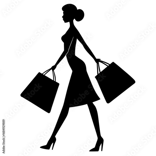 Elegant woman carrying shopping bags silhouette fashion