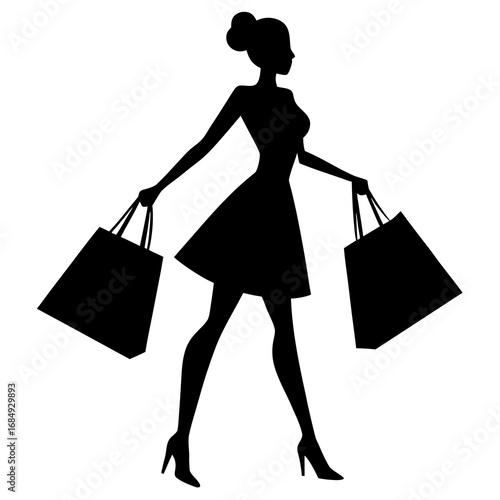 Elegant woman carrying shopping bags silhouette fashion
