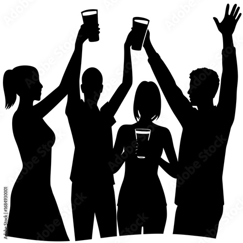 Friends celebrating with drinks silhouette group
