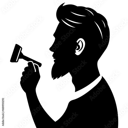 Man shaving beard with razor silhouette