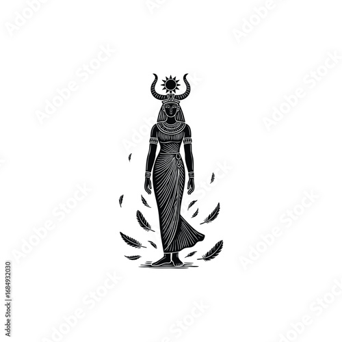 engraved illustration of the ancient Egyptian goddess Hathor vector template