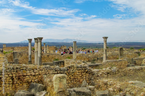 Canvas Print Volubilis ancient town ruins in Morocco, famous touristic sight and historical landmark