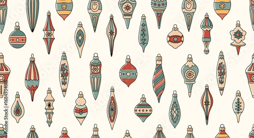 Collection of vintage style ornaments festive winter holiday decorations displayed on a creamy background
