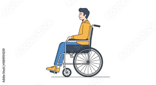 Person sitting in a wheelchair with feet resting on the footrests experiencing mobility challenges