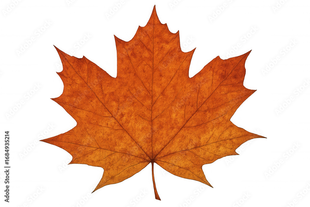 Fototapeta premium Vibrant orange maple leaf closeup, highlighting autumn foliage detail against transparent backdrop