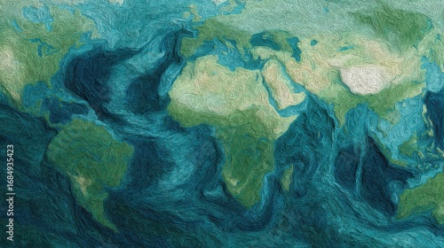 World map hand painted with earth tones for travel or geography background