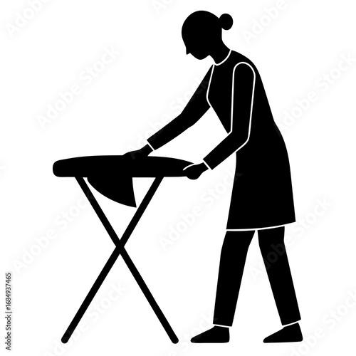 Person ironing clothes on board silhouette