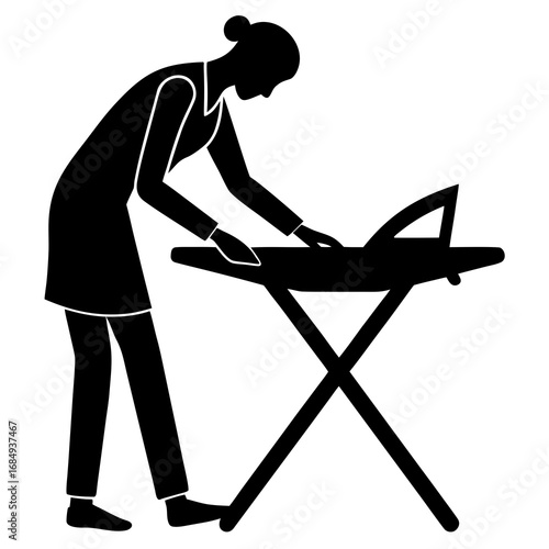 Person ironing clothes on board silhouette