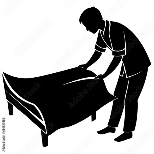 Person making bed black vector