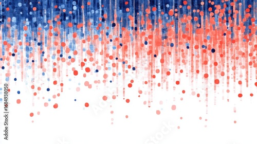 Abstract watercolor background with red and blue dots, artistic paint splatter texture, decorative bokeh pattern for patriotic celebration