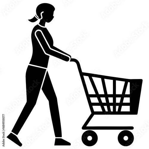 Person pushing shopping cart silhouette woman