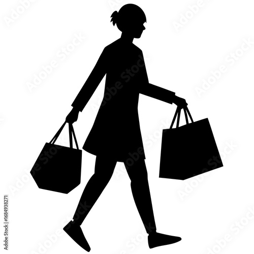 Person walking with shopping bags silhouette carrying