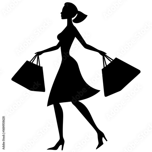 Woman carrying shopping bags silhouette fashion