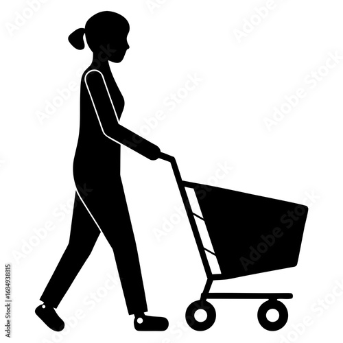 Woman Pushing Shopping Cart silhouette