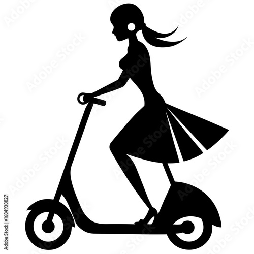 Woman riding electric scooter silhouette
